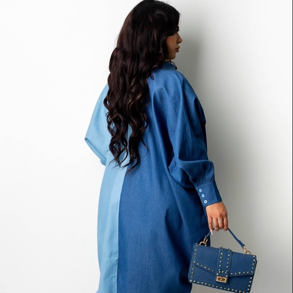 Big Ole Double Shirt Asymmetrical Turndown Collar Shirt Dress - Picture 2 of 5